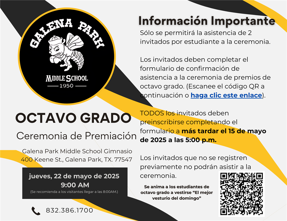  Reserve la Fecha - Octavo Grado Ceremonia de Premiacion